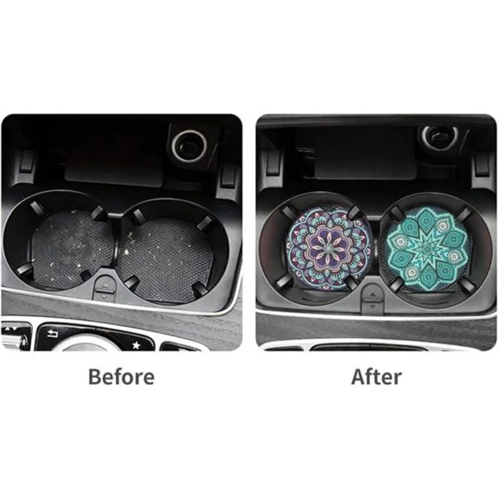 Car Cup Coasters Decorative Design 4-Pack Cup Holder Anti Slip Rubber Vehicle